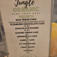 Raw Vegan dessert list at The Jungle in Melbourne