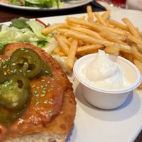 Vegan cutlet with Fries and vegan mayo. Tasty 😊  at Café Extrablatt in Unna