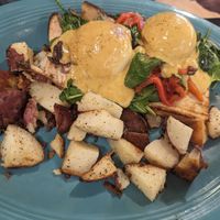 Vegan portabella spinach benedict at House of Benny's in Poland