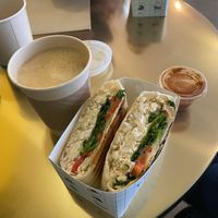 ‘Baby loves tacos’ vegan breakfast burrito and Oatmilk latte. Delicious    at Vibrant Sunshine in Aspinwall