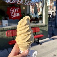 Vegan pumpkin spice flavoured soft serve   at Super Serve in Toronto