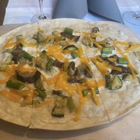 Vegan tarte flambée with eggplant, green asparagus , zucchini and vegan cheese   at Restaurant Worpsweder Bahnhof in Worpswede