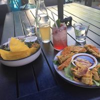 Friends salad (left, a bit hidden, sorry!) and tempura veg at East St Cafe and Bar in Nelson