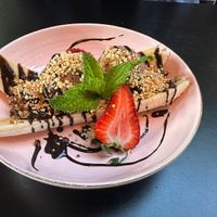 Banana split with chocolate almond ice cream. It was really goodd  at East St Cafe and Bar in Nelson
