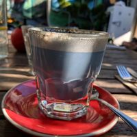 Papa Smurf latte (blue latte) at East St Cafe and Bar in Nelson