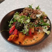 The Patty stack & salad ~ Very good & a good portion size too. at East St Cafe and Bar in Nelson