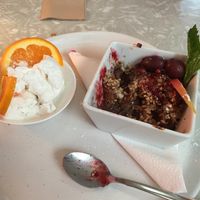 Crumblee served warm with coconut ice cream. A nice treat at East St Cafe and Bar in Nelson