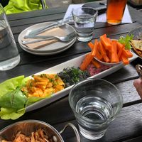 Kimchi, hummus , beetroot dip, pulled jackfruit  at East St Cafe and Bar in Nelson