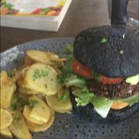 Black bean & quinoa falafel burger at East St Cafe and Bar in Nelson