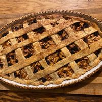 Vegan apple and blackberry pie with fruits from the garden and locally foraged   at The House in the Village in Pellumbas