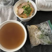 Pho broth and ingredients   at Nam Vegan Express in Burnaby