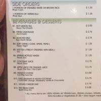 menue  at Nam Vegan Express in Burnaby