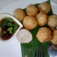 Fake fish/pork balls at Loving Hut - Saraburi in Sara Buri