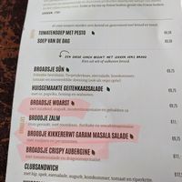 Vegan options highlighted pink. at Brasserie De Stadstuin in Franeker
