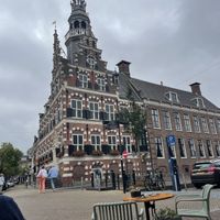View of city hall from the terrace   at Brasserie De Stadstuin in Franeker