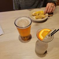 Beer, Skinny Margarita & house served elote corn (not vegan) at La Rumba Restaurant Latino in Asheville