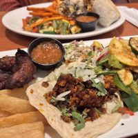All vegan! Sampler plate and a vegan burrito   at La Rumba Restaurant Latino in Asheville