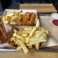 Currywurst + fries / common friess  at Frittenwerk - Alexanderplatz in Berlin