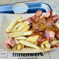 Curry wurst met pommes und vegan mayomayonaise  at Frittenwerk - Alexanderplatz in Berlin