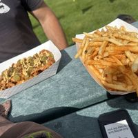 Breakfast burrito made into a bowl (to be gluten free) + fries  at Vegan AF Box in Gunnison
