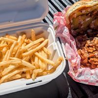 BBQ sandwich and fries at Vegan AF Box in Gunnison