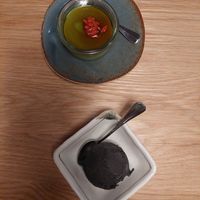 Matcha pudding 8 CHF, black sesame icecream 5.5 CHF at HIKARI in Zurich