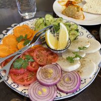 samosa, salad, pappardam  at Mughal in Kyoto