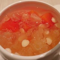 Papaya and white snow fungus with shaved almonds dessert at Whole Earth 环界蔬食 in Central Singapore