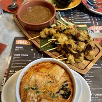Tofu laksa soup starter and sharer satay starter  at Banana Tree in Birmingham