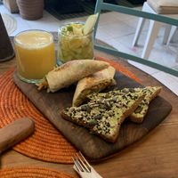 vegan brunch 70dh (but order it without honey! they dont know honey is not vegan i guess)  at Retro Corner in Essaouira