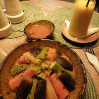 Vegetarian Couscous (70 dhs) & Mango juice (30 dhs) at Retro Corner in Essaouira