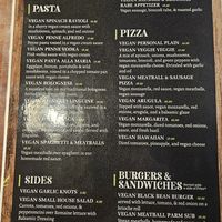 Separate vegan menu at Pasta Grill Mansfield in Hackettstown