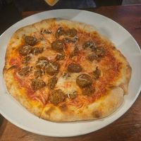 Vegan meatball and sausage pie...very good at Pasta Grill Mansfield in Hackettstown