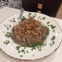 Classic Majadra - lentils and rice with fried onion. Ask no yogurt sauce    at Aleppo's Kitchen in Anaheim
