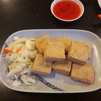 Famous stinky tofu with cabbage salad at Cool Cool in Phnom Penh