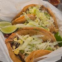 Veggie mushroom tacos with vegan cheese at Sara's Mexican Food in San Diego