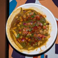 Chana masla on fries (taken at night in a park, excuse the bad lighting) at Potikki's in Halifax