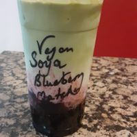 Vegan soya blueberry matcha with tapioca bubble tea at Bubble Cha in Newcastle Upon Tyne