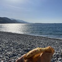 Breakfast at the beach   at Anatoli Bakery in Crete