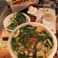 "Vegan Banh Mi" (not vegan - aioli), "Vegetarian Imperial Rolls" (not veg*n - fish sauce dip) and "Vegetarian Pho" (we were assured this is vegan); 2/3 items obviously not vegan, as requested at Caphe Banh Mi in Alexandria