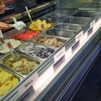 Vegan cream flavours: pistachio, hazelnut,  stracciatella at FreddoGelato in Milan