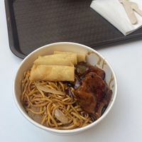 Noodles, tofu in black bean, spring rolls  at Let's Sushi - Meadowhall in Sheffield