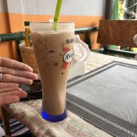 Iced coffee with coconut milk - just remember to specify no cows’ milkk  at Veggie's in Vang Vieng