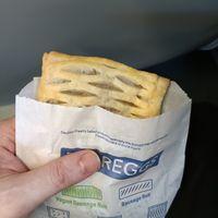 Vegan lattice at Greggs - St Pancras Station in North West London