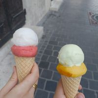 Lemon + Strawberry and Lime + Mango at Gelateria No.7 in Budapest