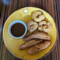 Dumplings and Festival Small plate with Vegan gravy at St Mary's Kitchen in Bristol