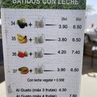 Menú  at Cafeteria Santo Zumo. Fruteria Zumeria in Lanzarote