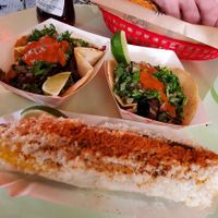 Two eggplant tacos and vegan elote! at Habana Outpost in New Orleans