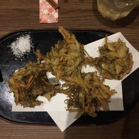Mozuku seaweed tempura (Okinawan dish)  at Hokusai in Fukuoka