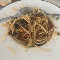 Vegan pasta made with gluten free pasta & roasted vegetables   at Patio Dining in Vasiliki